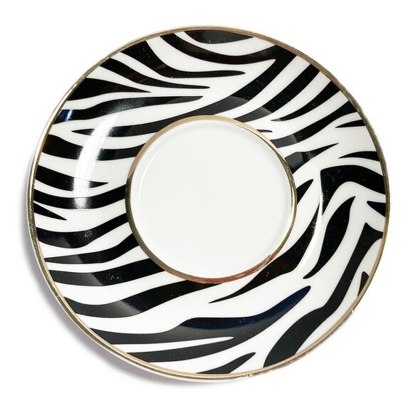 2 Sets of NEW Black & White Zebra Design Bone China 2-Piece Espresso Set w/Gol… - Picture 3 of 4